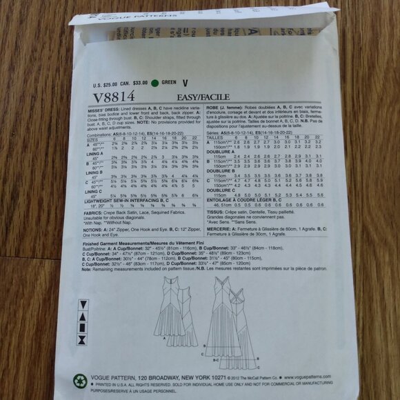 Vogue 8814 Sleeveless Dress Sewing Pattern 6-14 UNCUT - Picture 9 of 15